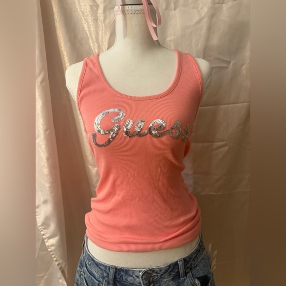 Guess Tops - Vintage Guess Coral Tank Top with Silver Logo y2k